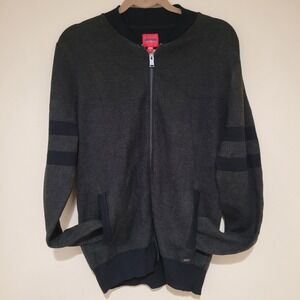 Guess Los‎ Angeles Mens Small Green blackFull Zip Knit Sweater Varsity Striped